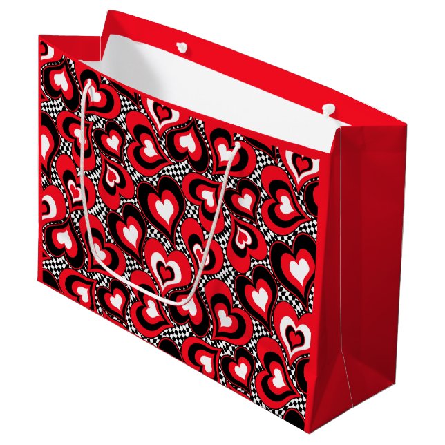 Hearts, red, black, white, Valentine's day . Large Large Gift Bag (Front Angled)