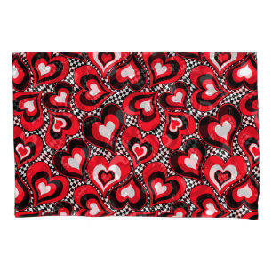 Hearts, red, black, white, Valentine's day . Pillow Case