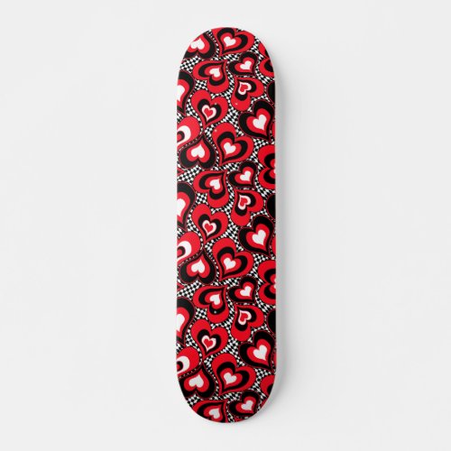 Hearts red black white Valentines day  Skateboard