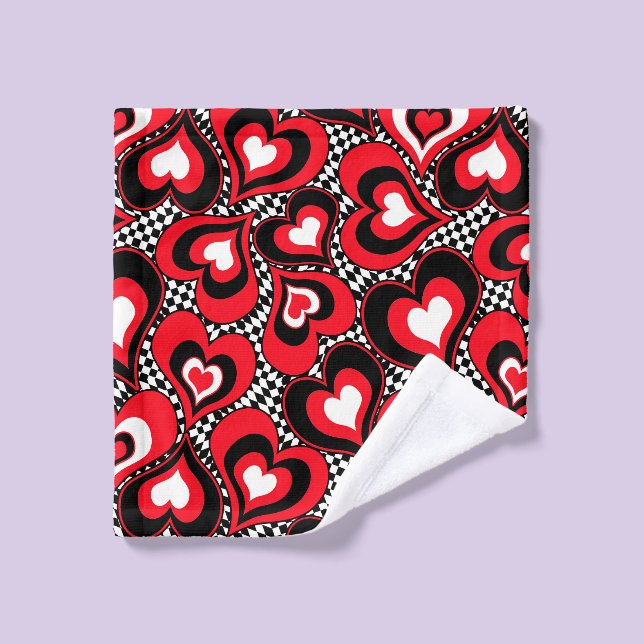 Hearts, red, black, white, Valentine's day. Wash Cloth (Wash Cloth)