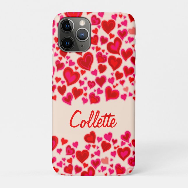 Hearts red hot pink & cream name Case-Mate iPhone case (Back)