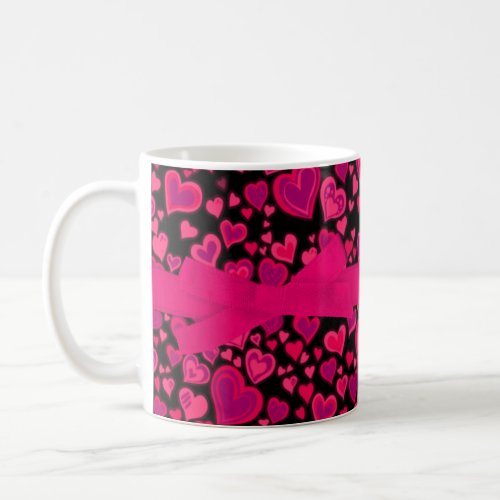 Hearts red pink black mug