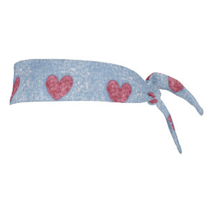 Hearts Red & Pink & Blue Faux Fuzzy Design Tie Headband