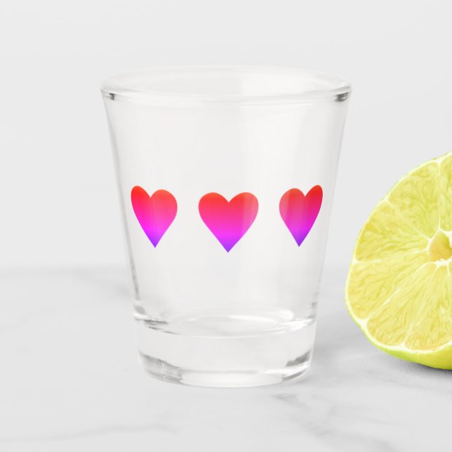 Hearts Red Pink Valentines Day Wedding Shot glass (Front)