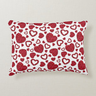 Hearts Red Roses Pattern Minimalist Valentine's Accent Pillow