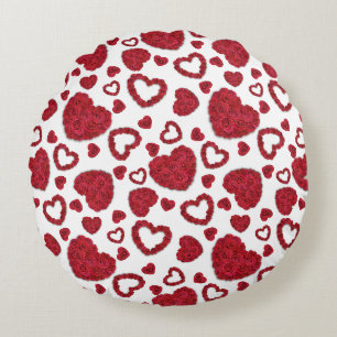 Hearts Red Roses Pattern Minimalist Valentine's Round Pillow