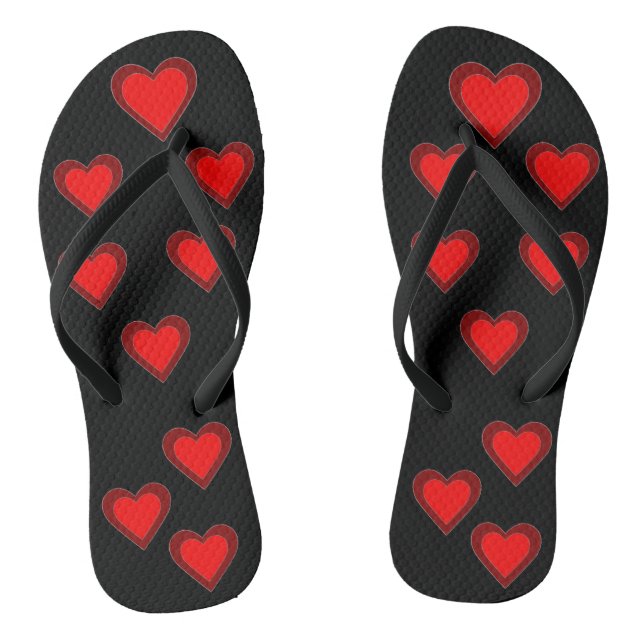 Hearts Red Valentines Day Black Brown 4Ann Flip Flops (Footbed)