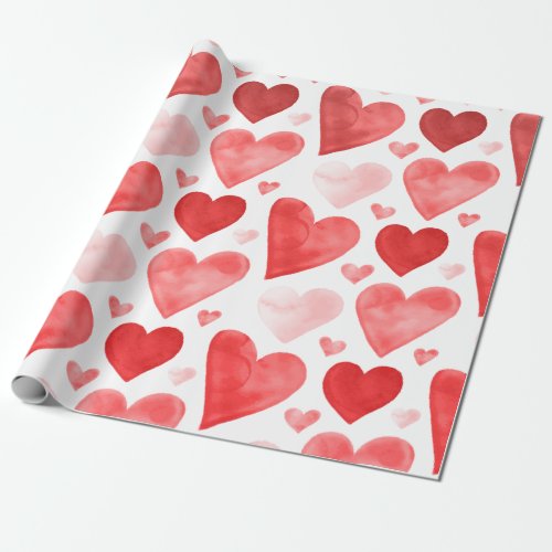 Hearts _ Red Watercolor Hearts Wrapping Paper