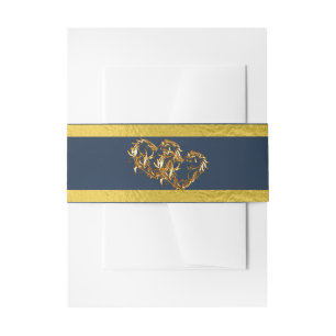 Hearts & Ribbon - Blue/Gold Invitation Belly Band