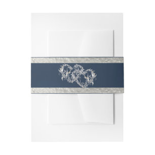 Hearts & Ribbon - Blue/Silver Invitation Belly Band