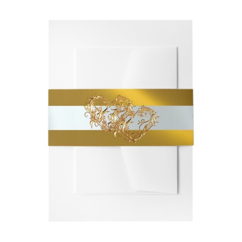 Hearts &amp; Ribbon - Gold/Gold Invitation Belly Band