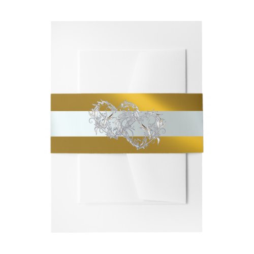 Hearts &amp; Ribbon - Gold/Silver Invitation Belly Band