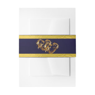 Hearts & Ribbon - Navy Blue/Gold Invitation Belly Band
