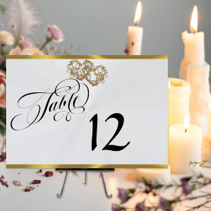 Hearts & Ribbon - Silver Pearl/Gold Table Number