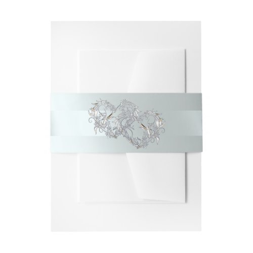 Hearts &amp; Ribbon - Silver/Silver Invitation Belly Band