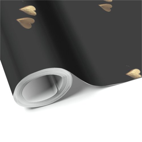 Hearts Romantic Black and Gold Wrapping Paper
