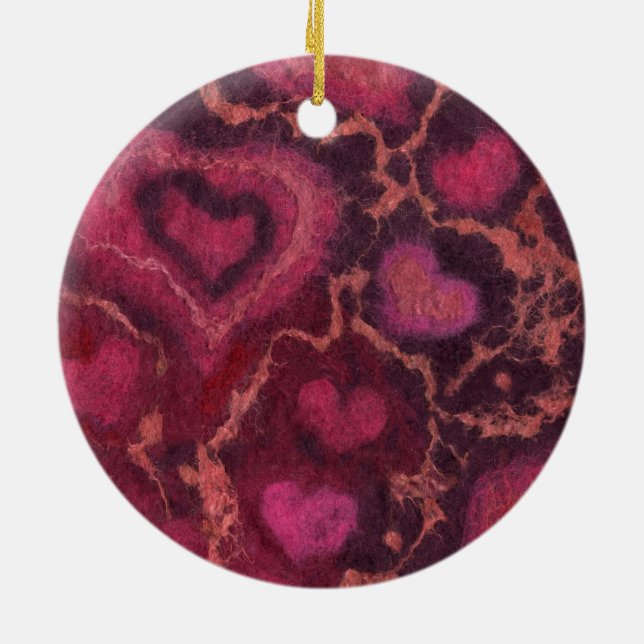 Hearts, romantic love pink red valentines day gift ceramic ornament (Back)