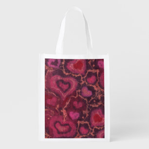 Hearts, romantic love pink red valentines day gift reusable grocery bag