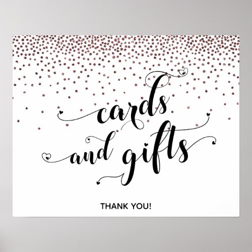 Hearts  Rose Gold Cards and Gifts Reception Sign