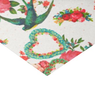 Hearts, Roses, and Hummingbirds Vintage Tissue Paper