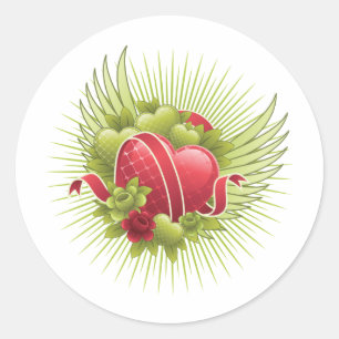 Hearts Roses and Wings Classic Round Sticker