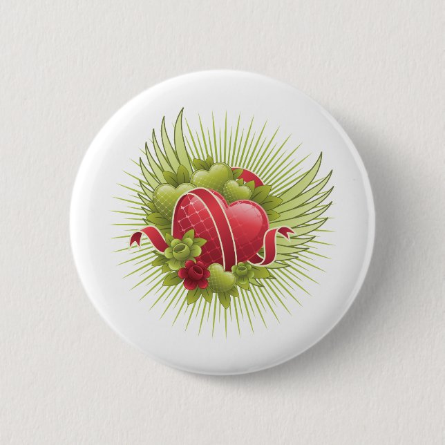 Hearts Roses and Wings Pinback Button (Front)