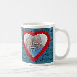 Hearts &amp; Roses Blue Customizable Photo Mug