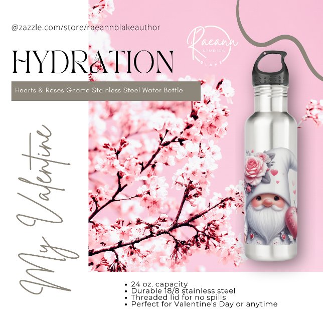 Hearts & Roses Gnome Water Bottle (Creator Uploaded)