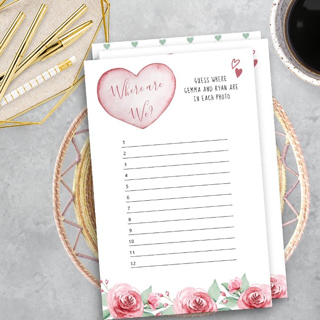 Hearts Roses Where are We? Bridal Shower Game (Where Are We? Bridal Shower Photo Guessing Game Answer Sheet)