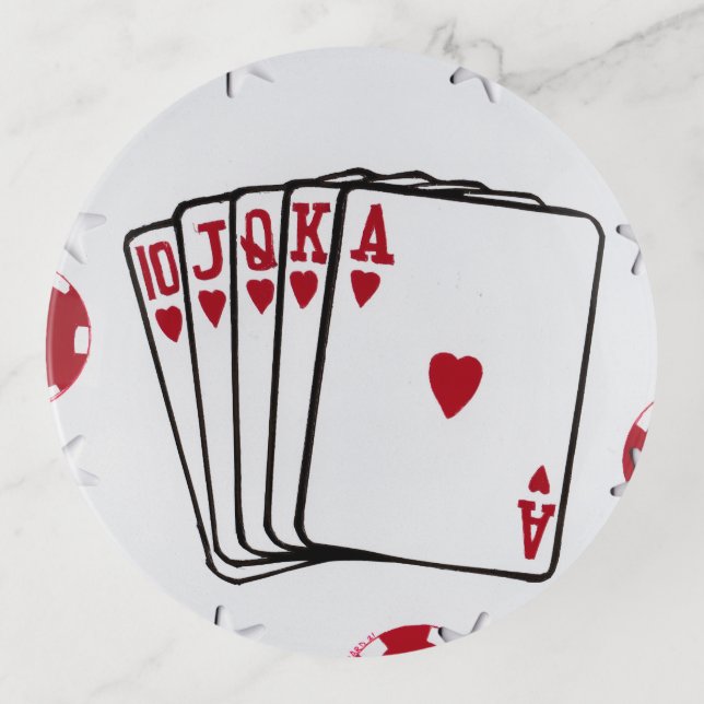Hearts Royal Flush Poker Hand Trinket Tray (Front)