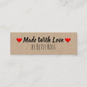 Hearts Rustic Made With Love Handmade Kraft Mini Business Card