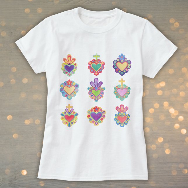 hearts, SACRED HEARTS clipart, WATERCOLOR, mexico T-Shirt (Creator Uploaded)