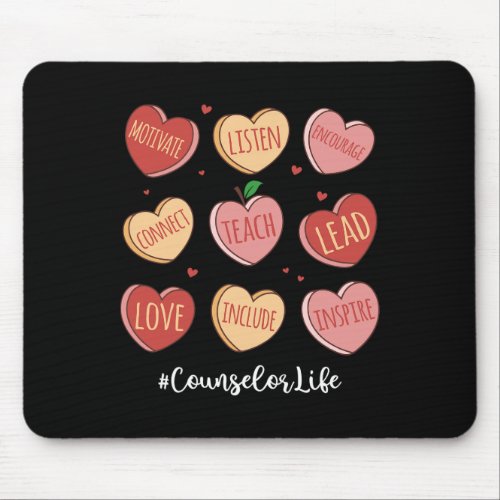 Hearts School Counselor Life Funny Valentines Day  Mouse Pad