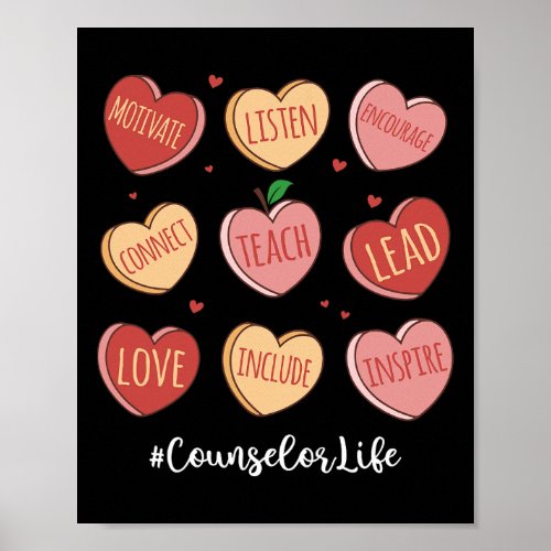 Hearts School Counselor Life Funny Valentines Day  Poster