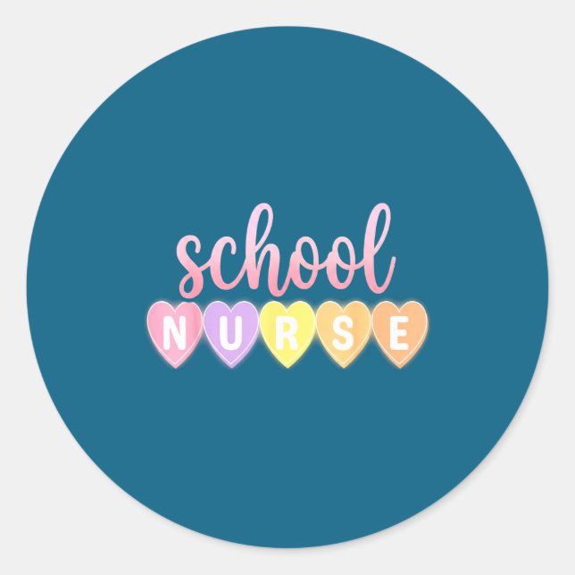 Hearts School Nurse Medical Istant Valentines Day  Classic Round Sticker (Front)