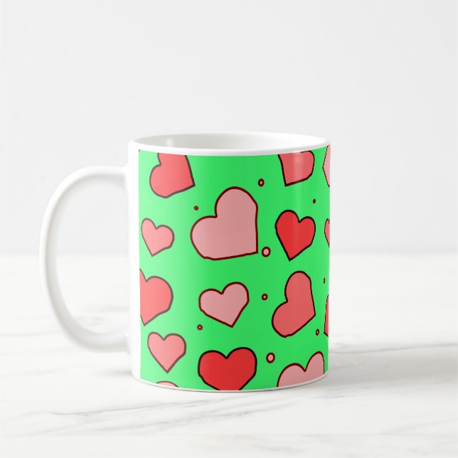 Hearts Seamless Pattern on Green Background  Coffee Mug (Left)