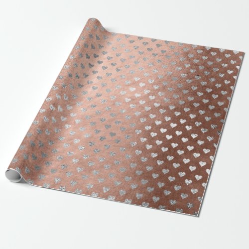 Hearts Silver Glam Pink Rose Gold Shiny Wrapping Paper