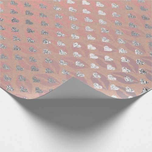 Hearts Silver Pink Rose Peach Powder Golden Kiss Wrapping Paper