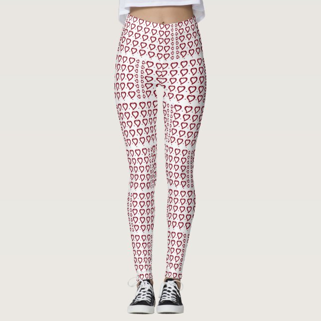 Hearts & Small Dots Red & White Chic Design Leggings (Front)
