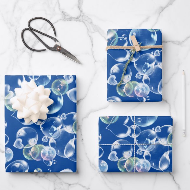 Hearts Soap Bubbles Wrapping Paper Sheets (Front)