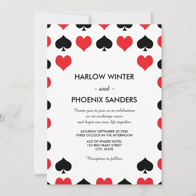 Hearts Spades Casino Wedding Invitation (Front)