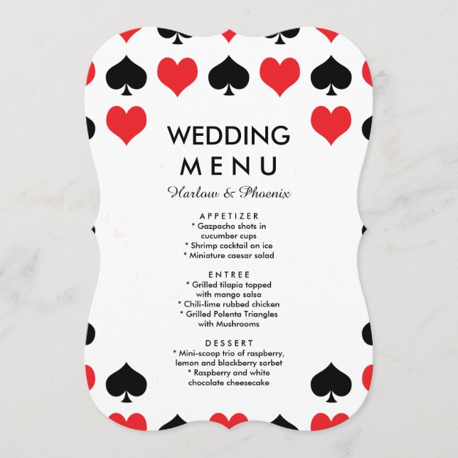 Hearts Spades Casino Wedding Menu (Front)