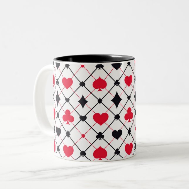 Hearts Spades Clubs Cards Two-Tone Coffee Mug (Front Left)