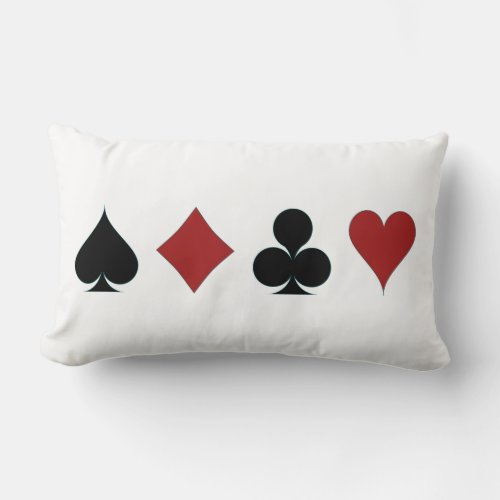 Hearts Spades Diamonds Clubs Black and White Colle Lumbar Pillow