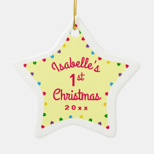 Hearts Star 1st First Baby's Christmas Gift Ceramic Ornament