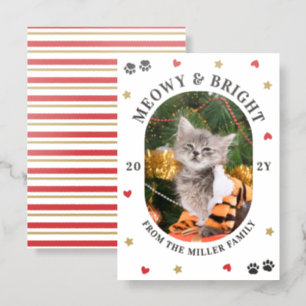 Hearts Stars Paws Meowy & Bright Cat Christmas Letterpress Photo Cards