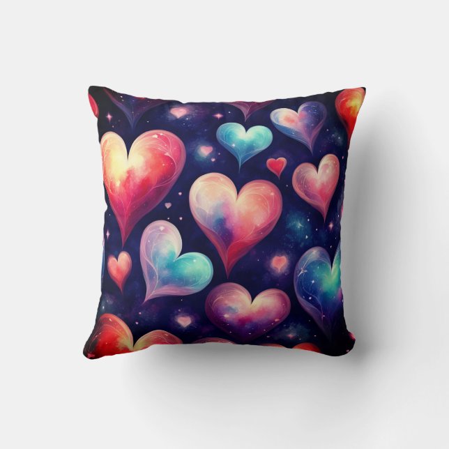 Hearts Stars Valentine Galaxy  Throw Pillow (Back)
