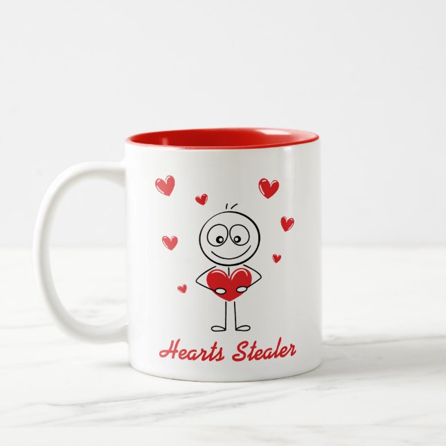 Hearts Stealer Cute Stick Figure Love Design Two-Tone Coffee Mug (Left)