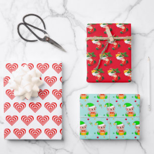 Hearts, Stockings and Christmas Elf Wrapping Paper Sheets
