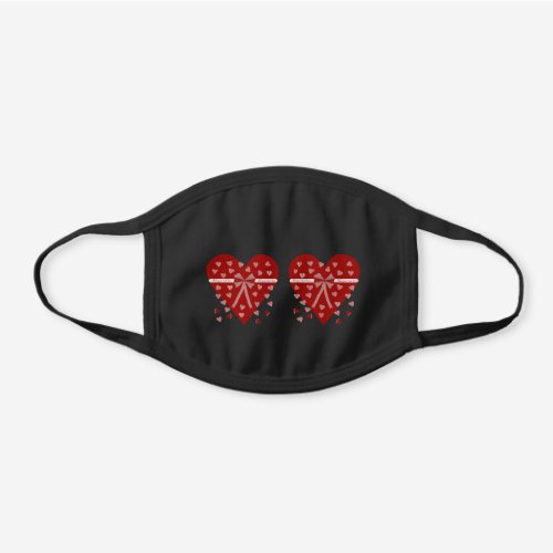 Hearts stripes and bow black cotton face mask